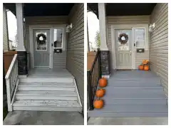 Possibly our last outdoor project of the year. We replaced some painted wood steps and railing with composite decking...